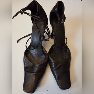 Aldo Brown Leather Heels w/ Braided Straps.